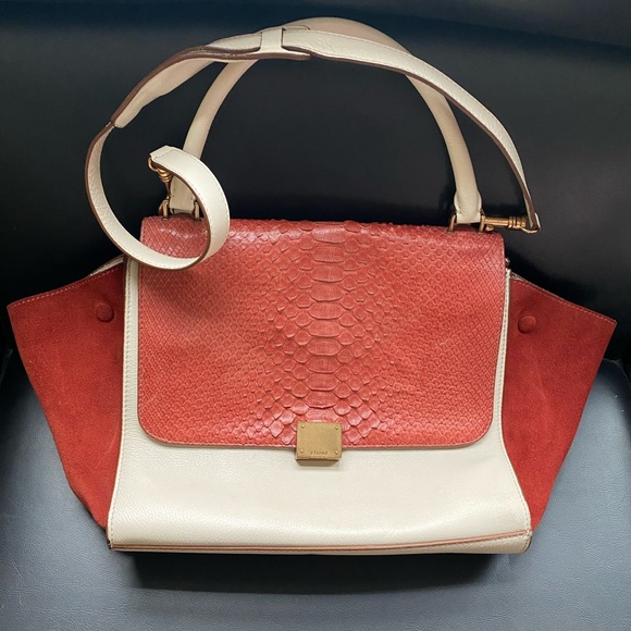 Celine Handbags - Celine python leather and suede medium trapeze bag